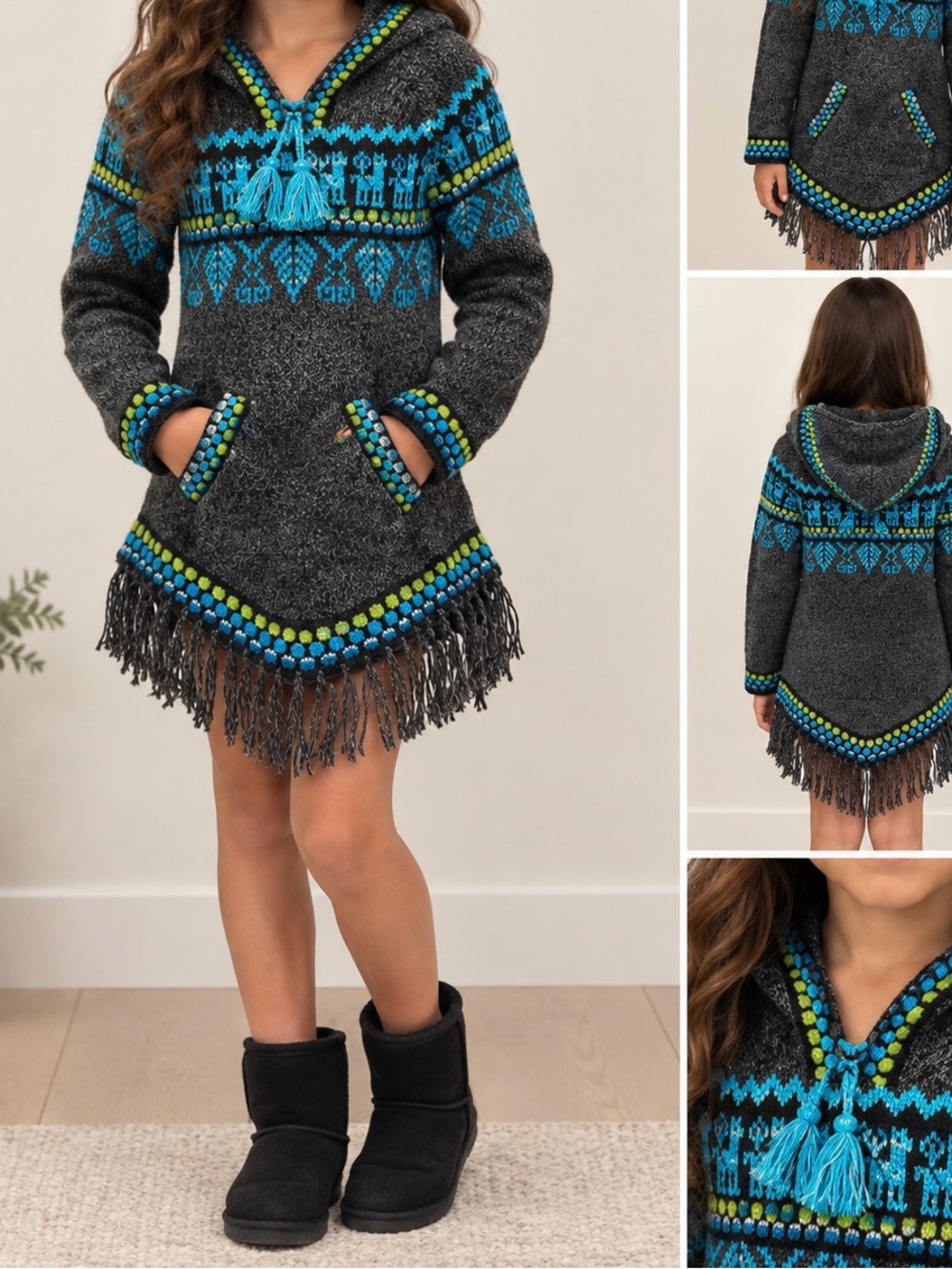 Children’s Ecologic Arts Alpaca Hooded Poncho Girls Size 8